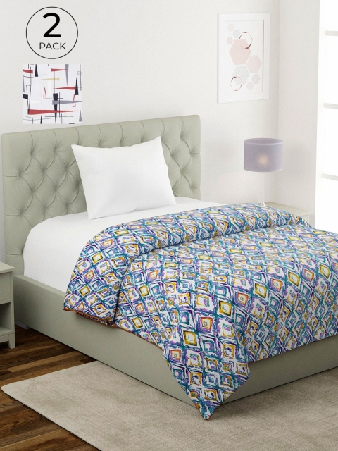

KLOTTHE Blue & White Set of 2 Geometric AC Room 233 GSM Single Bed Dohar