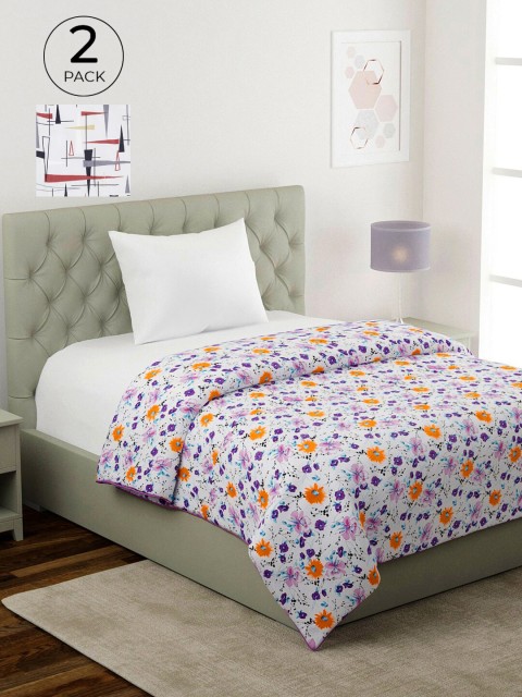 

KLOTTHE White & Red Set of 2 Printed AC Room 233 GSM Cotton Single Bed Dohar