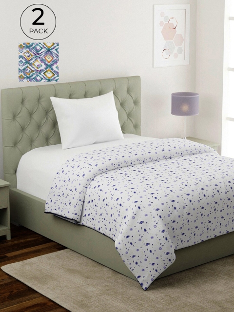 

KLOTTHE Set of 2 White & Blue Geometric AC Room 233 GSM Single Bed Dohar