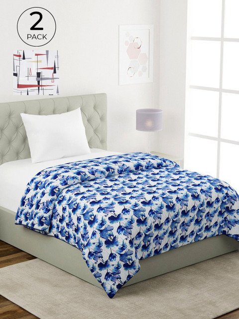 

KLOTTHE Set Of 2 White & Blue Floral AC Room 233 GSM Single Bed Dohar