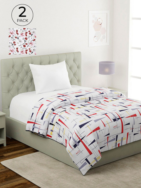 

KLOTTHE White & Red Set of 2 Geometric AC Room 233 GSM Single Bed Dohar