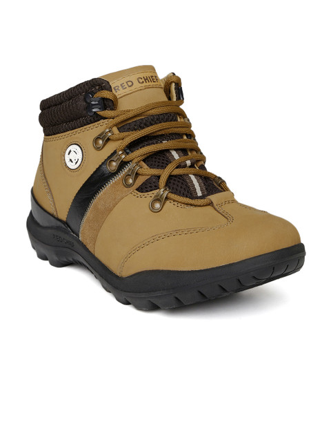 

Red Chief Men Tan Brown Solid Mid-Top Leather Flat Boots