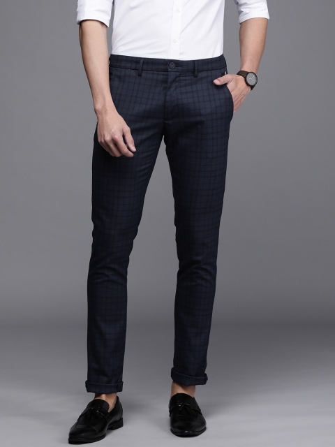 

Louis Philippe Sport Men Navy Blue Checked Super Slim Fit Trousers