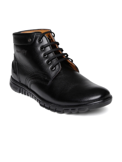 

Red Chief Men Black Solid Mid-Top Leather Flat Boots