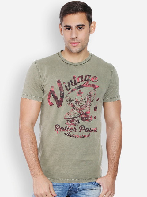 

Jack & Jones Men Khaki Printed Round Neck T-Shirt