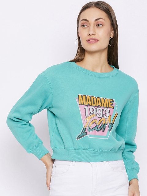 

Madame Women Turquoise Blue Printed Sweatshirt