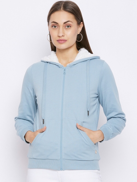

Madame Women Turquoise Blue Hooded Sweatshirt