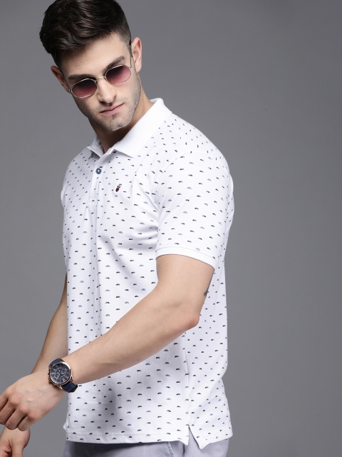 

Louis Philippe Sport Men White & Navy Blue Printed Polo Collar T-shirt