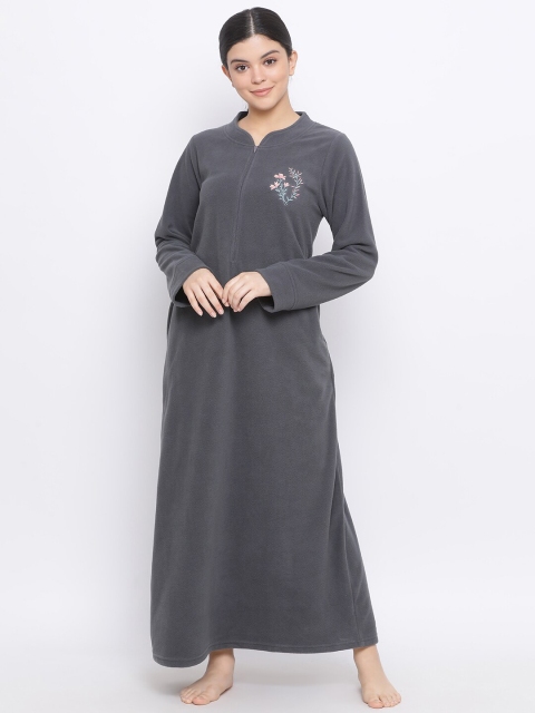

Kanvin Charcoal & Pink Pollar Fleece Winter Maxi Nightdress