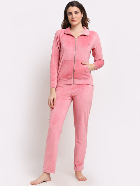 

Kanvin Women Pink Velour Winter Wear Night suit