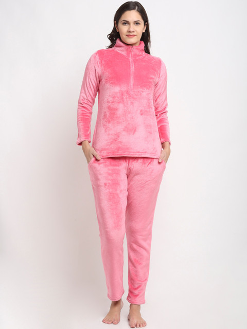 

Kanvin Women Pink Fur Winter Night suit