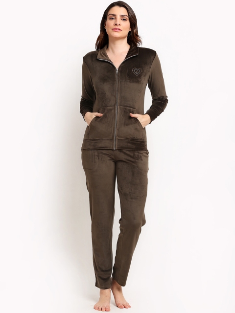 

Kanvin Women Olive Green Velour Winter Wear Night suit