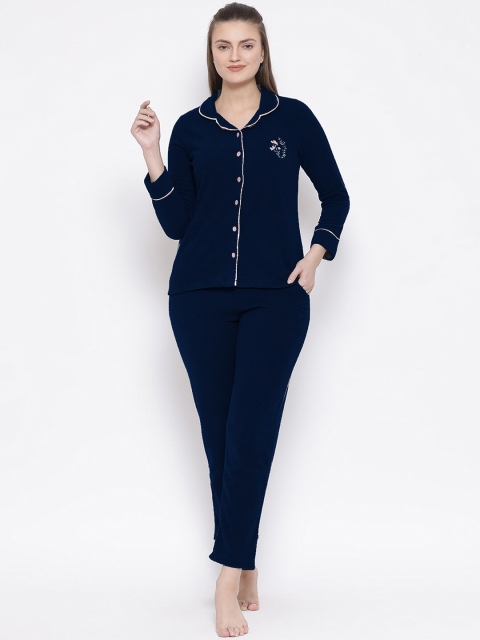 

Kanvin Women Navy Blue & White Pollar Fleece Winter Wear Night suit
