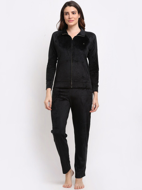 

Kanvin Women Black Velour Winter Wear Night suit