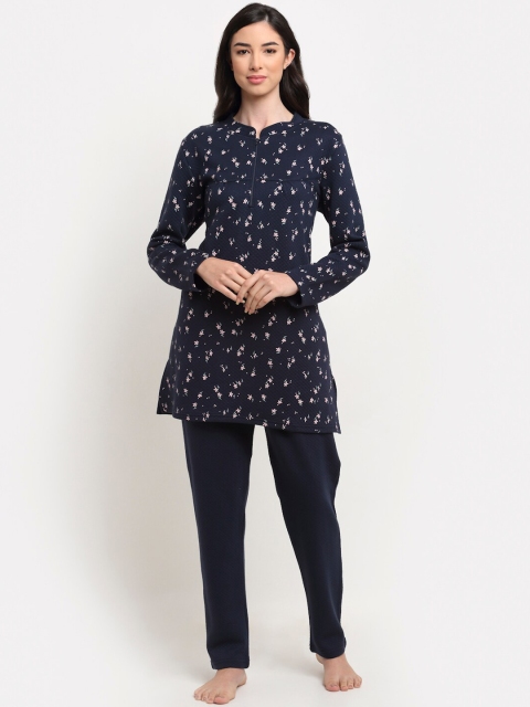 

Kanvin Women Navy Blue Quilted Winter Wear Night suit