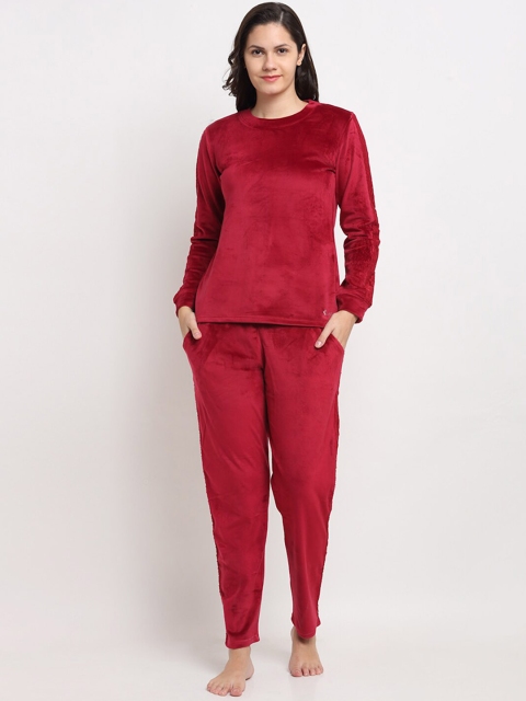 

Kanvin Women Red Velour Winter Wear Night suit