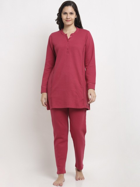 

Kanvin Women Maroon Quilted Winter Wear Night suit