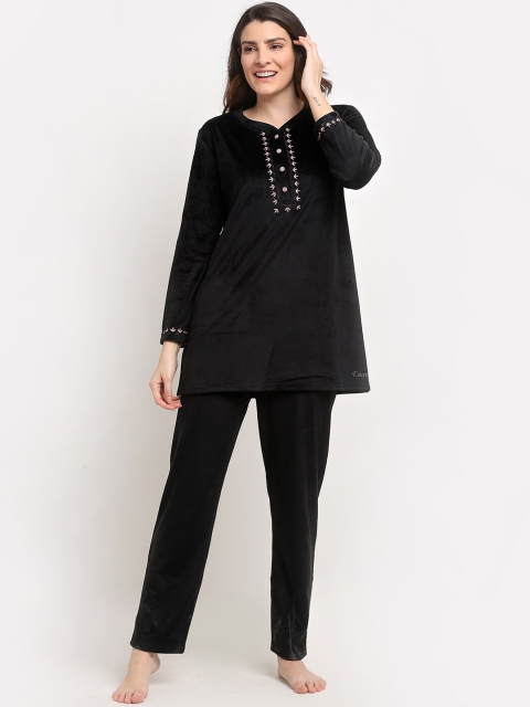 

Kanvin Women Black Velour Winter Wear Night suit
