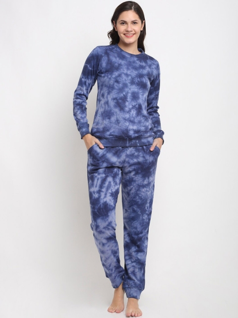 

Kanvin Women Blue Printed Fleece Winter Wear Night suit