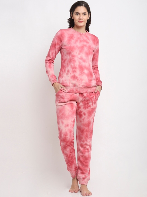 

Kanvin Women Pink Printed Fleece Winter Wear Night suit