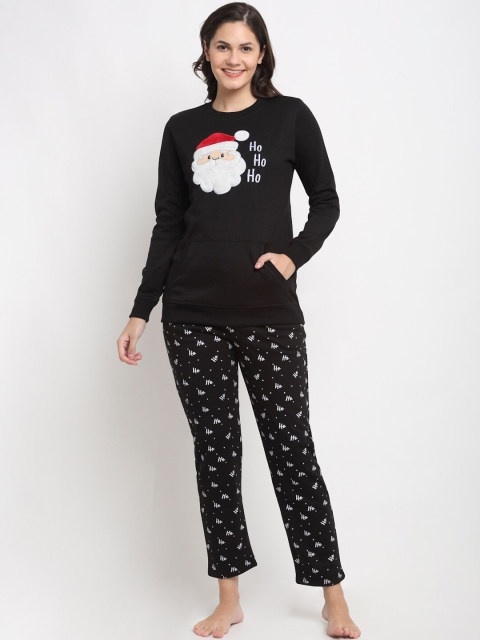 

Kanvin Women Black & White Printed Fleece Winter Night suit