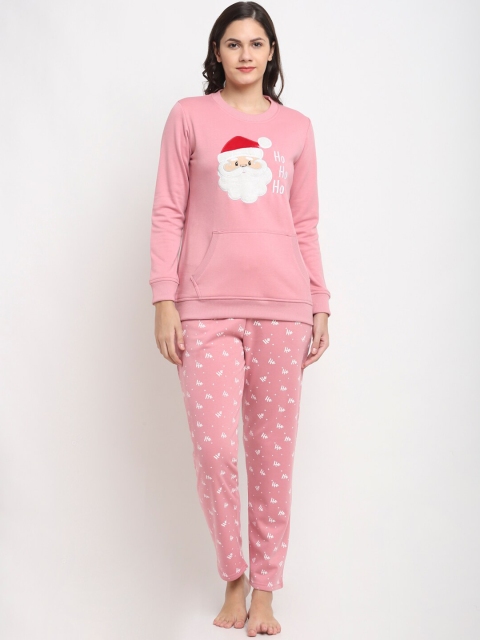 

Kanvin Women Pink Printed Fleece Winter Night suit