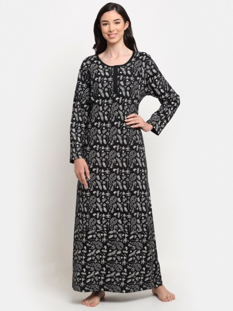 

Kanvin Black Printed Winter Wear Quilted Maxi Nightdress