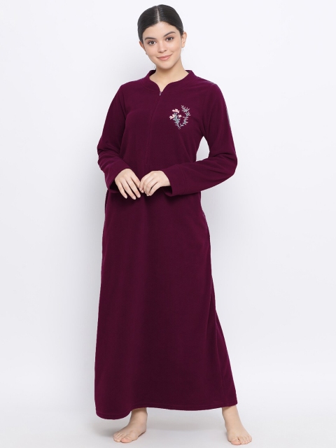 

Kanvin Purple Pollar Fleece Winter Maxi Nightdress