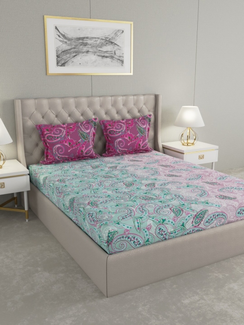 

Raymond Home Green & Fuchsia 140 TC Cotton Multicolor Double Bedsheet With 2 Pillow Covers