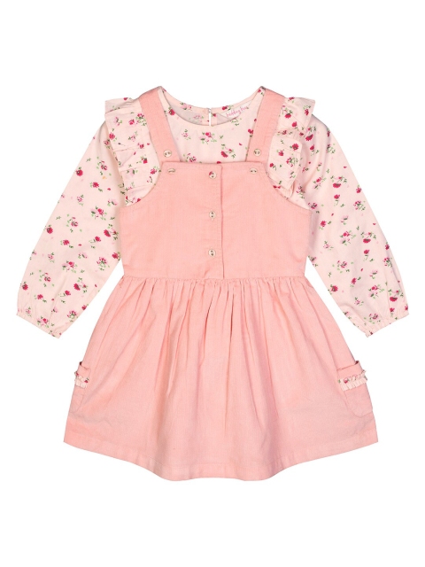 

Budding Bees Girls Pink & Red Printed Pure Cotton T-shirt With Dungaree Set