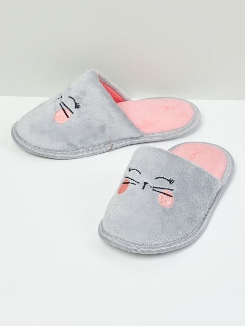 

max Girls Grey & Pink Rubber Room Slippers