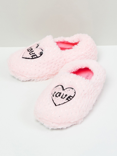 

max Girls Pink Embellished Fur Room Slipper