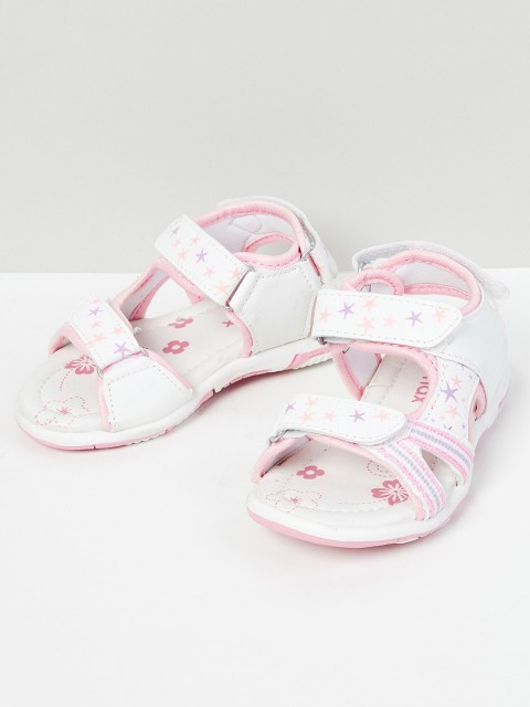 

max Girls White & Pink Open Toe Flats