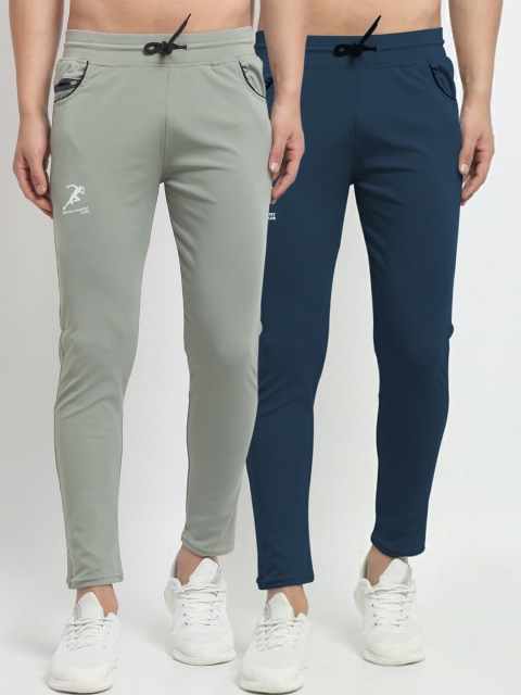 

GRACIT Pack Of 2 Men Navy Blue & Green Solid Track Pants