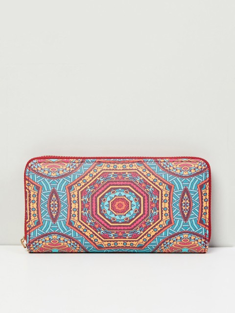 

max Women Fuchsia & Blue Geometric Printed PU Zip Around Wallet
