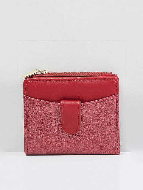 

max Women Red Textured PU Two Fold Wallet