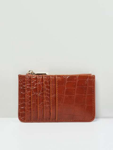 

max Women Brown Textured PU Zip Around Wallet