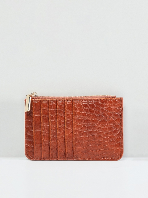 

max Women Brown Textured PU Zip Around Wallet