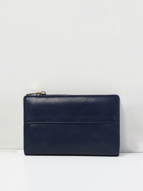 

max Women Navy Blue PU Two Fold Wallet