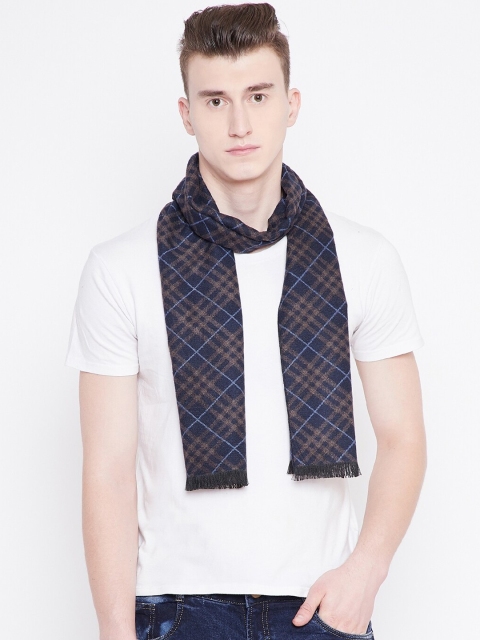 

Alvaro Castagnino Men Navy Blue & Brown Checked Muffler