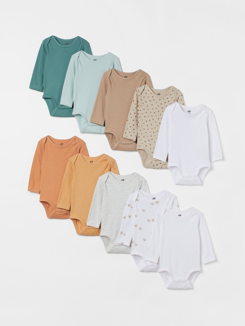 

H&M Girls Multicolor 10-pack long-sleeved bodysuits, Multi