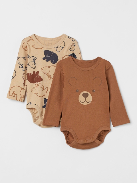 

H&M Boys Brown & Beige 2-Pack Patterned Pure Cotton Bodysuits