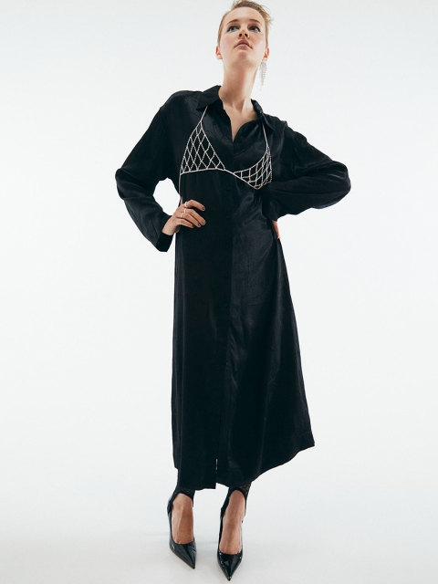 

H&M Women Black Jacquard-weave dress