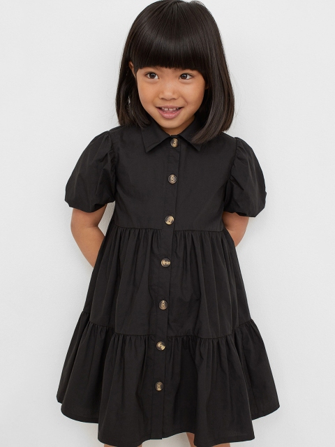 

H&M Girls Black Puff-sleeved shirt dress