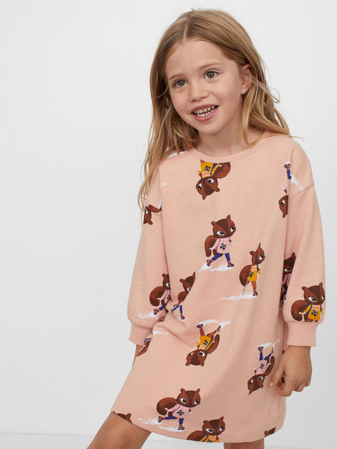 

H&M Girls Pink & Brown Motif-Detail Sweatshirt Dress