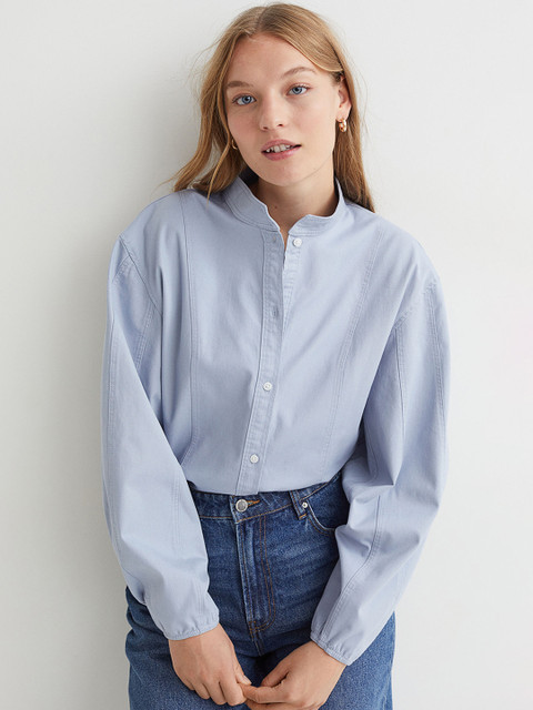 

H&M Women Blue Cotton twill shirt