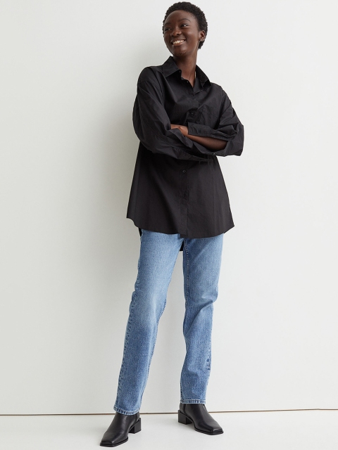 

H&M Women Black Oversized Pure Cotton Shirt