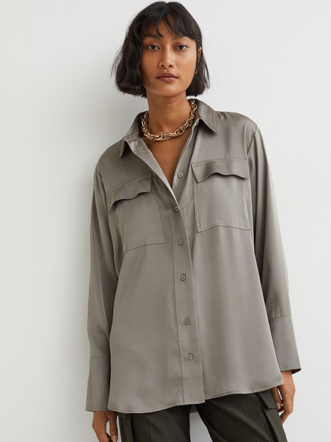 

H&M Women Grey Satin Shirt