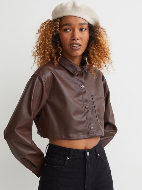 

H&M Women Brown Oversized PU shirt
