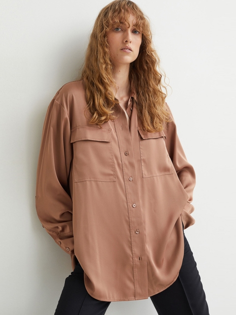 

H&M Women Brown Satin Shirt